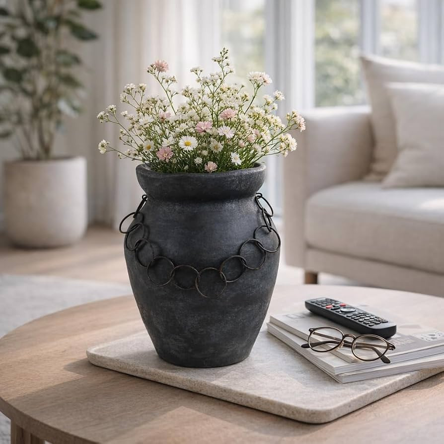 Terracotta Pottery Vase \u2013 Decorative Flower Holder for Stems and Greenery, Living Room or Of... | Amazon (US)