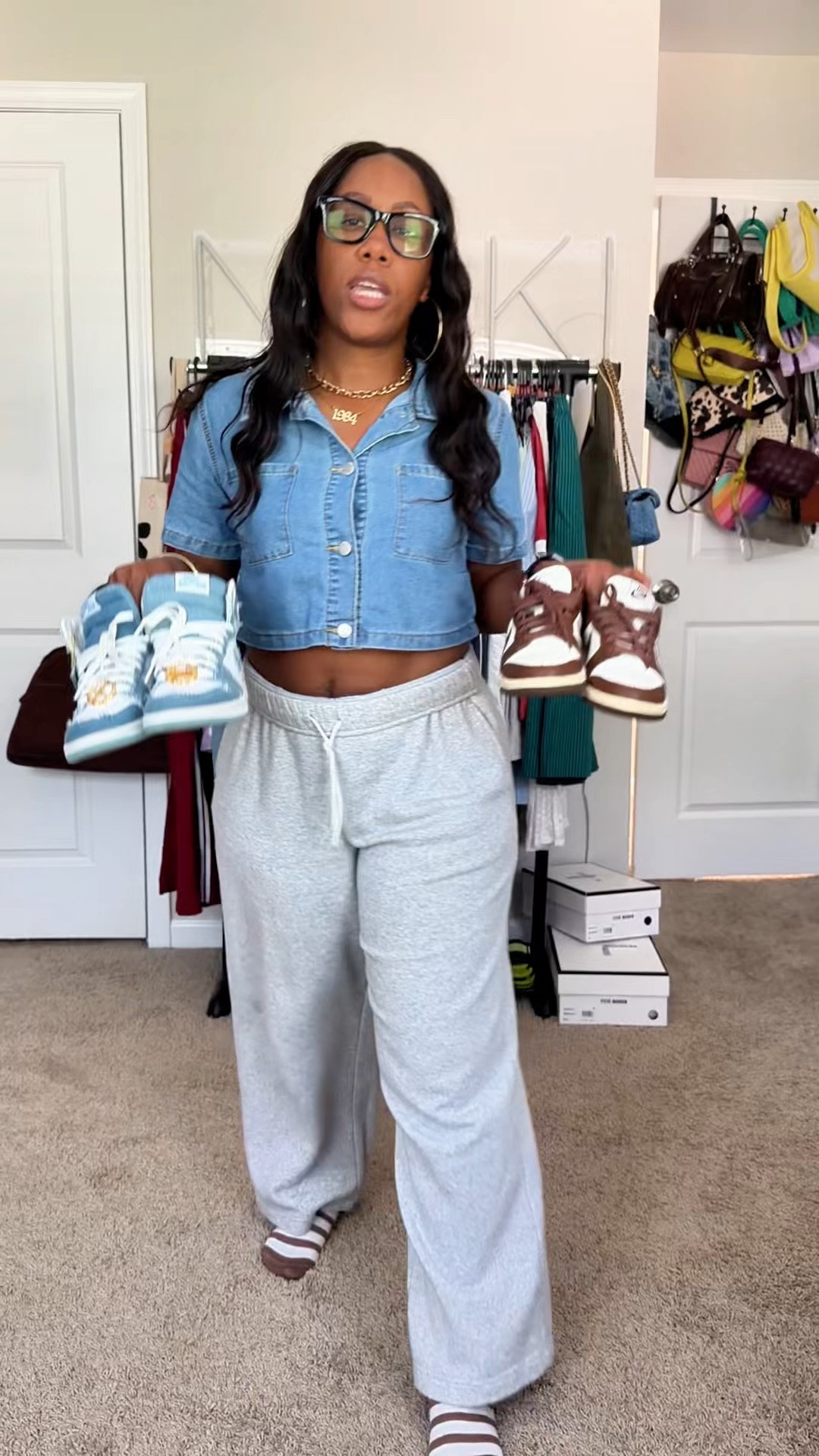 Which shoe should I wear with this denim shirt and sweatpants?

#LTKootd #LTKOver40 #LTKPetite