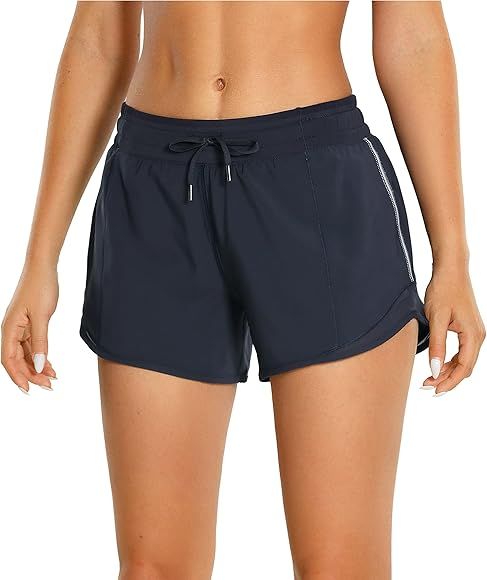 CRZ YOGA Women's Mid-Waist Workout Running Shorts Mesh Liner - 4" Quick Dry Drawstring Sport Gym Ath | Amazon (US)