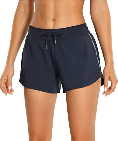 CRZ YOGA Women's Mid-Waist Workout Running Shorts Mesh Liner - 4" Quick Dry Drawstring Sport Gym Ath | Amazon (US)