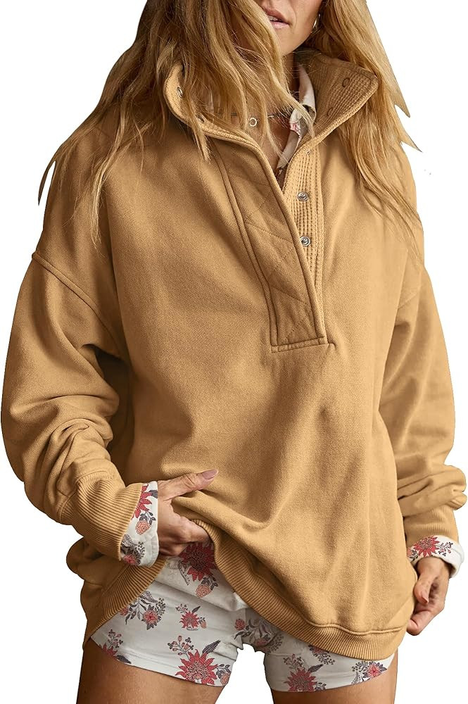 Gacaky Sweatshirt for Women Oversized Casual Long Sleeve Button Henley Neck Pullover Tops Fashion... | Amazon (US)