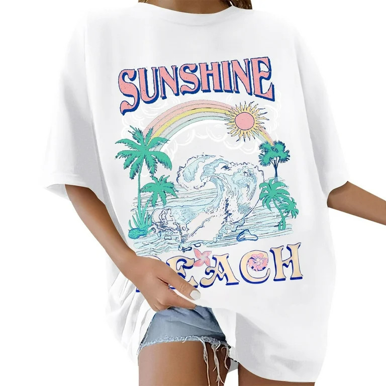 ERkkoi Womens T Shirts Loose Fit Summer Tops Casual Crew Neck Short Sleeve Oversized Graphic Tees... | Walmart (US)