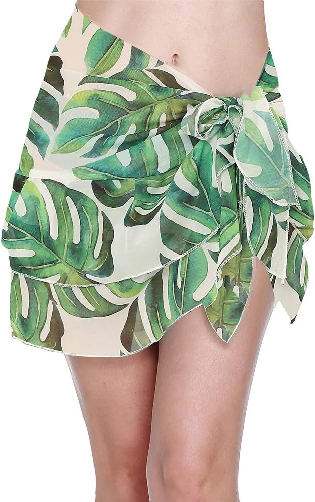 ChinFun Women's Beach Cover Up Short Sarong Dress Pareo Ruffle Swim Skirts Bathing Suit Bikini Chic  | Amazon (US)
