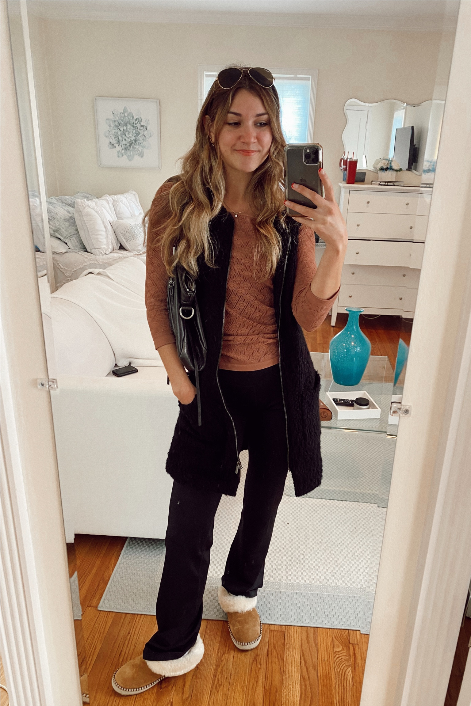 Cute and casual outfit to grab coffee💘 I paired a long sleeve top with yoga pants and a cardigan vest. Sunglasses, hobo bag, and uggs are the perfect accessories!

#LTKSeasonal #LTKU #LTKfit