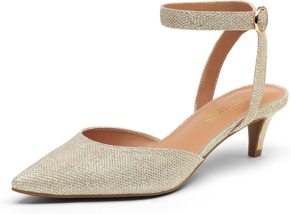 DREAM PAIRS Low Heels for Women Wedding Dress Closed Toe Pump Shoes | Amazon (US)