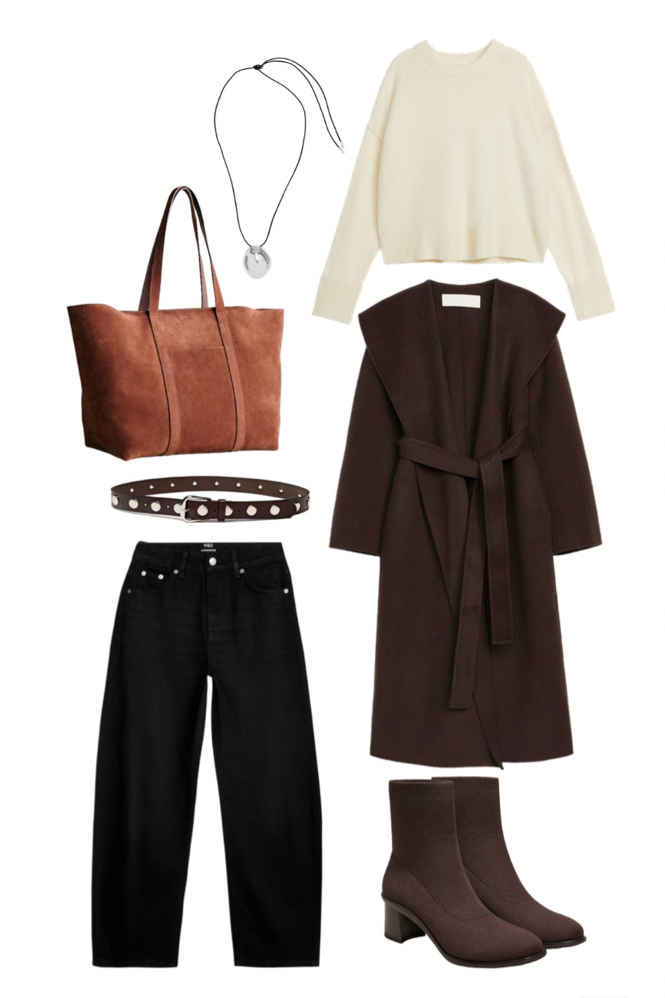 Casual chic brown wool coat - black barrel leg jeans - suede tote bag - studded belt 

#LTKuk #LTKshoes #LTKeurope