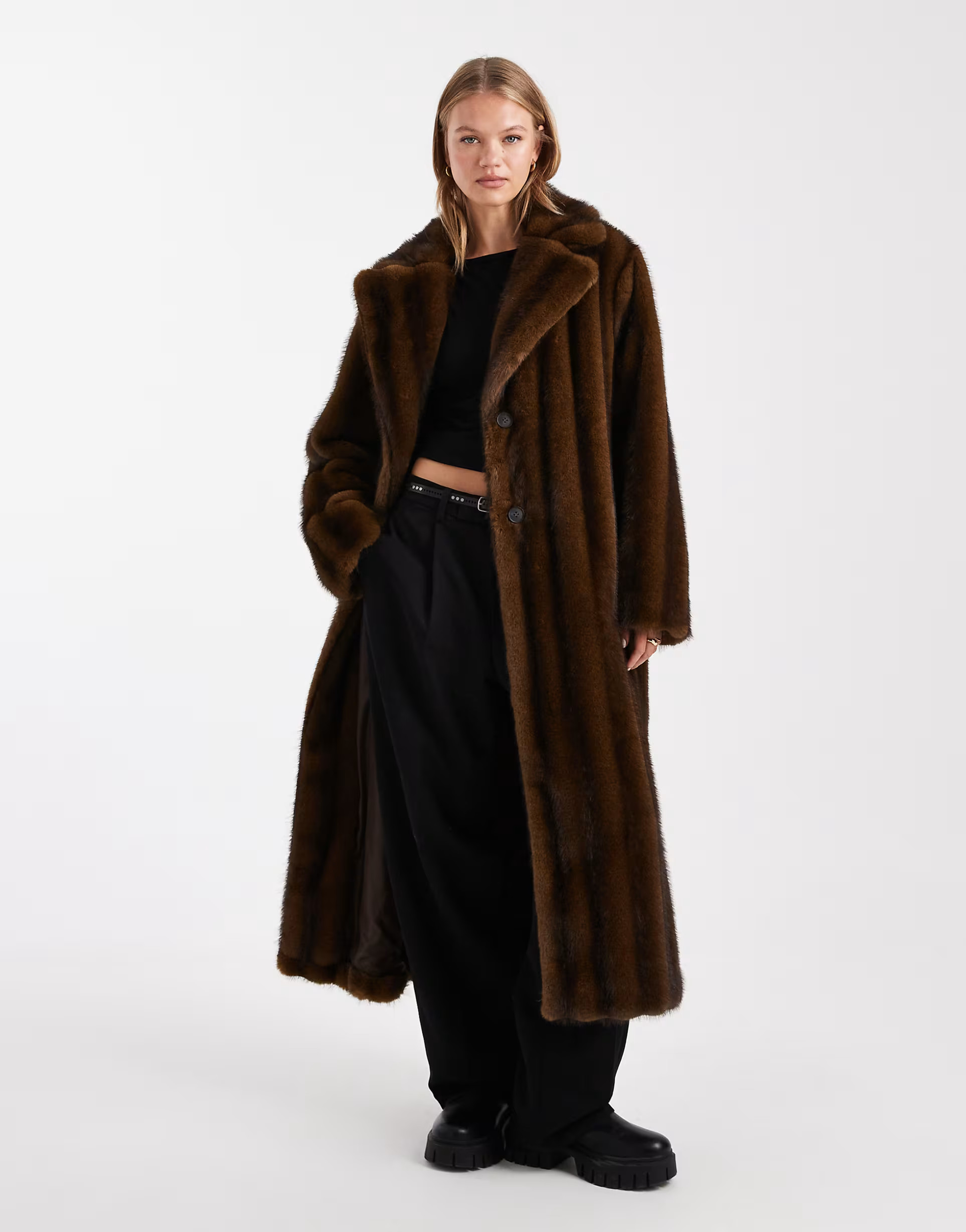 ASOS DESIGN vintage longline faux fur coat in brown | ASOS | ASOS (Global)