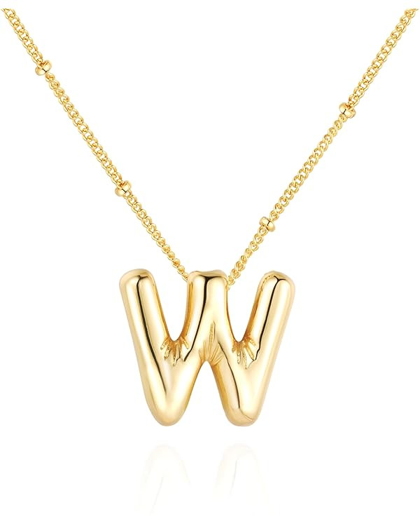 Bubble Letter Necklace Balloon Initial Necklaces for Women Dainty Alphabet Pendant 14K Gold Plate... | Amazon (US)