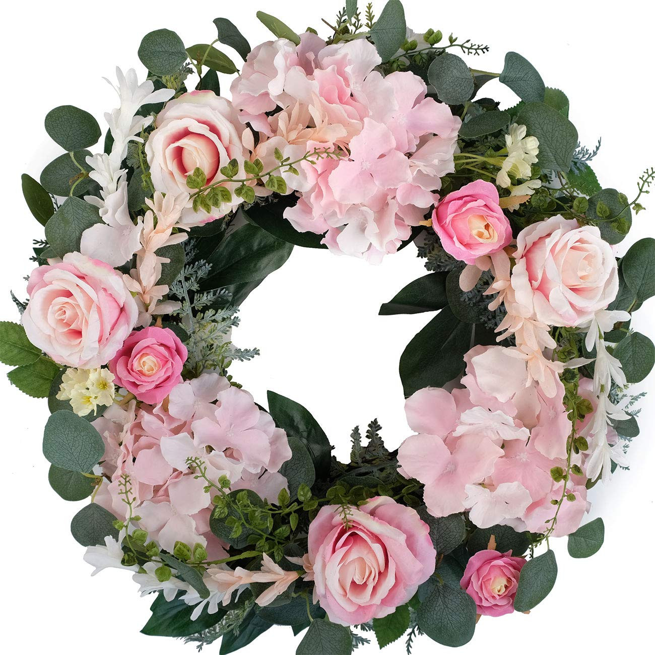 Bibelot Artificial Pink Rose Wreath - 20 Inch Front Door Wreath with Hydrangea Leaves for Spring,... | Amazon (US)