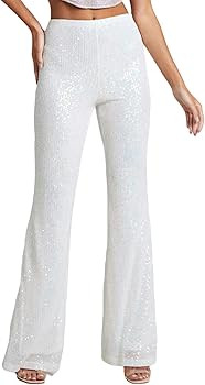 Muineobuka Women Sparkly Sequin Pants Glitter Flared Pants Loose Bell Bottom Shiny Pants Party Cl... | Amazon (US)