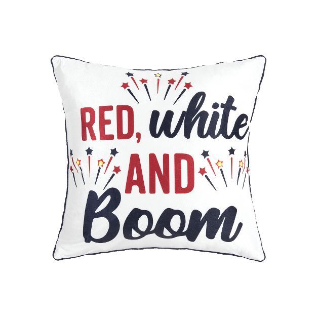 C&F Home 18" x 18" Red, White And Boom Light-Up LED July 4th Throw Pillow | Target