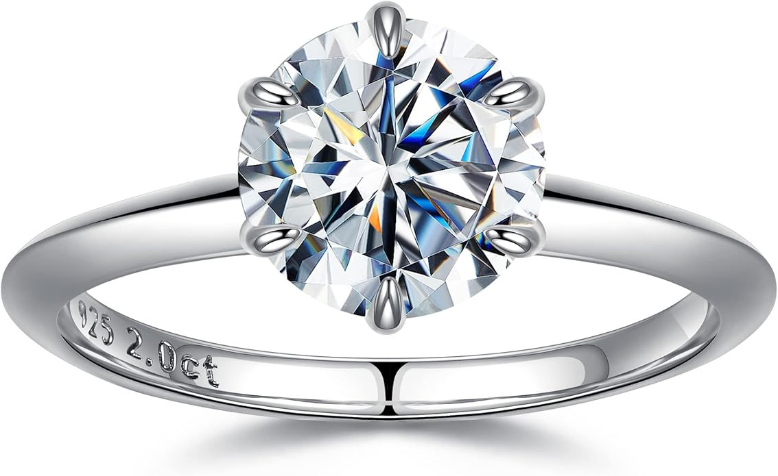 SMILEST 2ct Round Moissanite Engagement Ring for Women, Brilliant D Color VVS1 Clarity Classic La... | Amazon (US)
