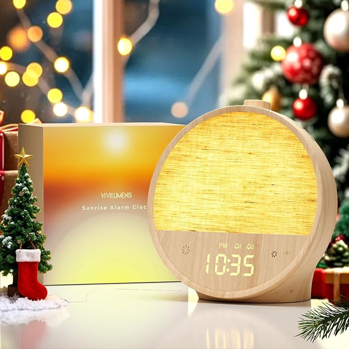 Vivilumens Wood Grain Sunrise Alarm Clock, Gentle Wake-Up Light Sound Machine, Dual Alarms for He... | Amazon (US)