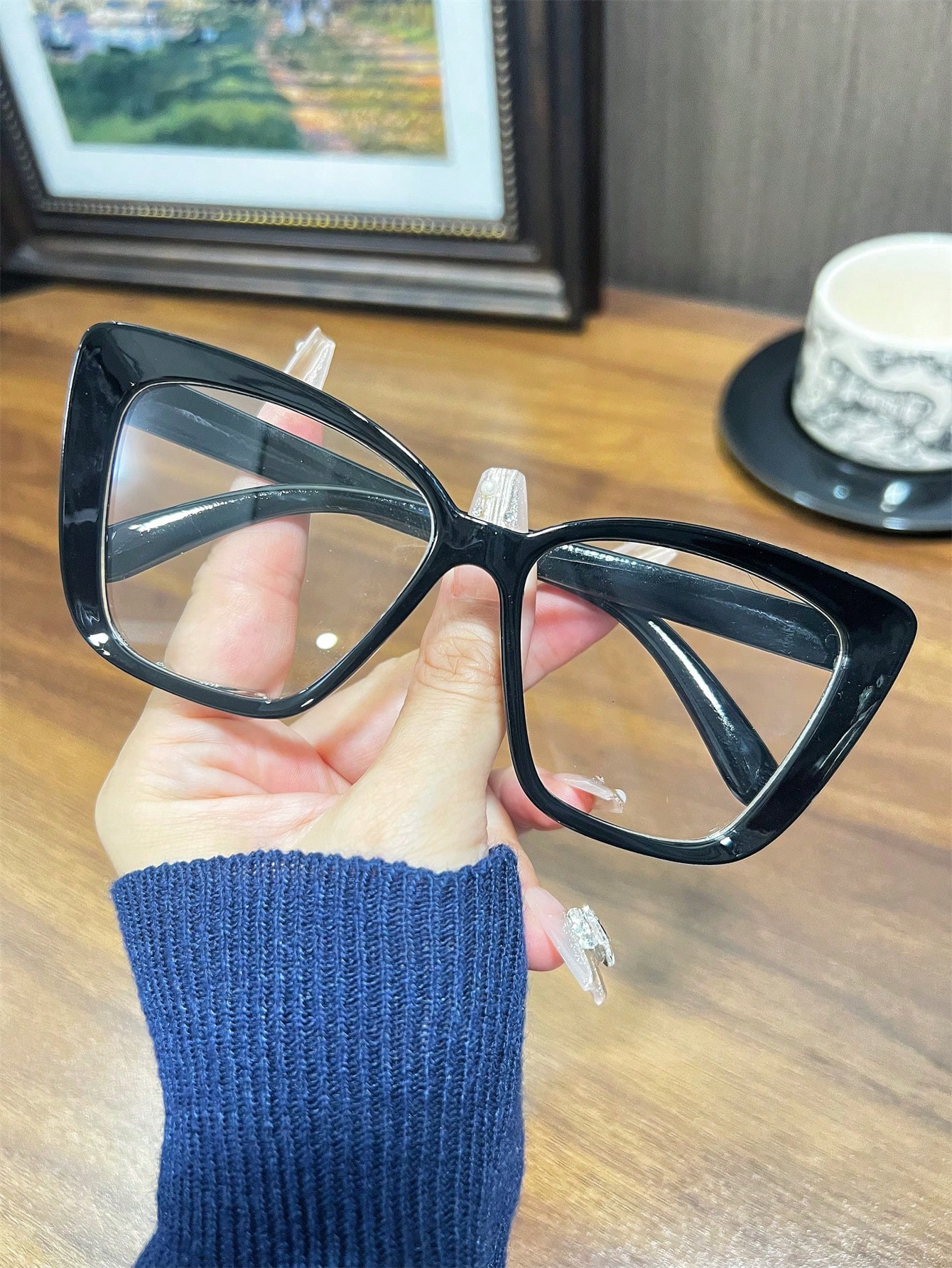 1 Pair Women's Fashion Transparent Anti-Blue Light Cat Eye Glasses, Suitable For Daily Life, Stud... | SHEIN