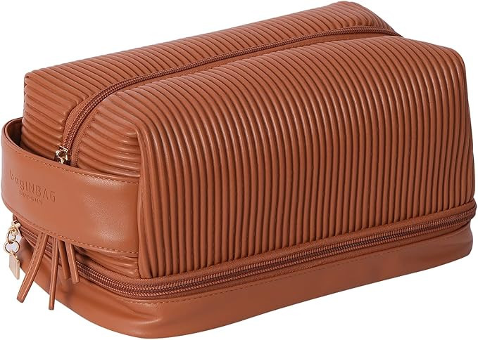 Amazon.com: bagINBAG QIANPA Double Layer Cosmetic Travel bag，Makeup bag with brush organizer, Brown  | Amazon (US)