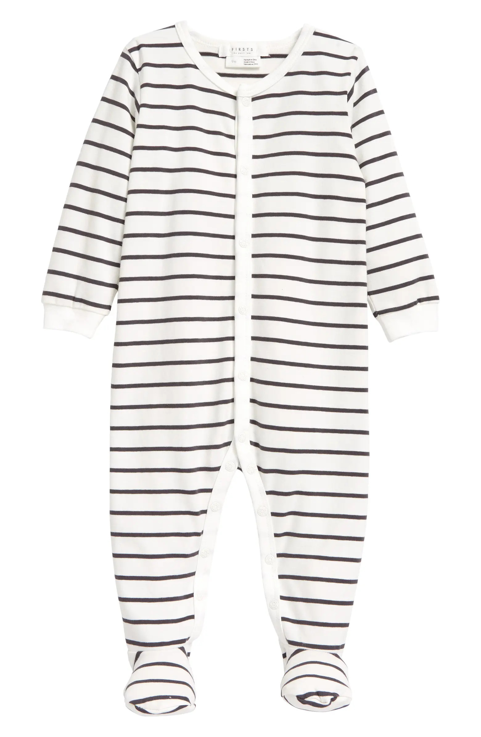 FIRSTS by Petit Lem Stripe Stretch Organic Cotton Fitted One-Piece Pajamas | Nordstrom | Nordstrom
