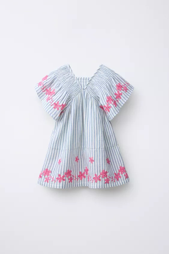 EMBROIDERED FLORAL STRIPED DRESS | Zara US