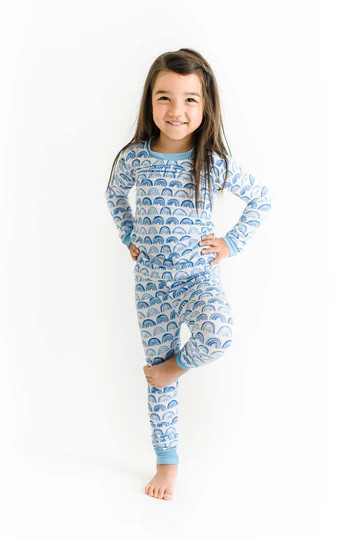 Blue Rainbows Two-Piece Bamboo Viscose Pajama Set | Little Sleepies