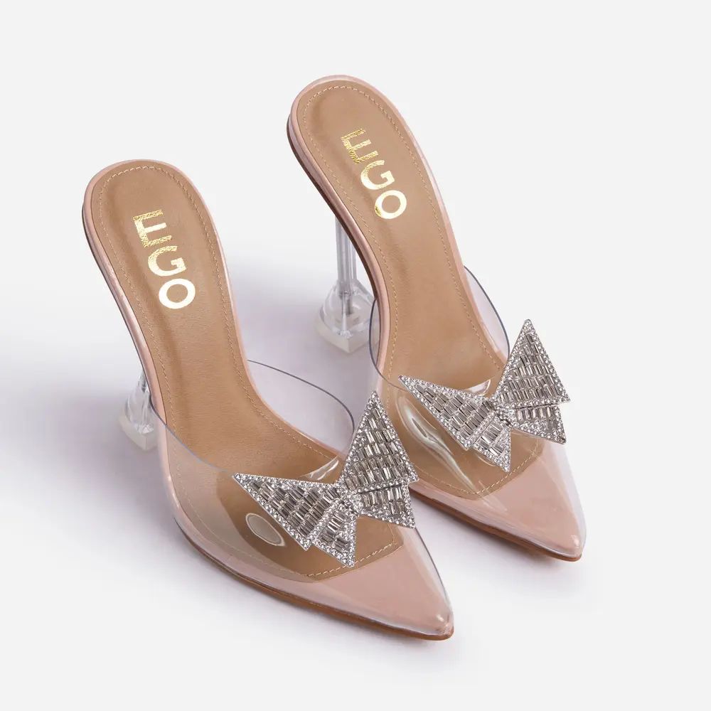 XOXO Diamante Butterfly Detail Pointed Clear Perspex Toe Sculptured Heel In Nude Patent | EGO Shoes (US & Canada)