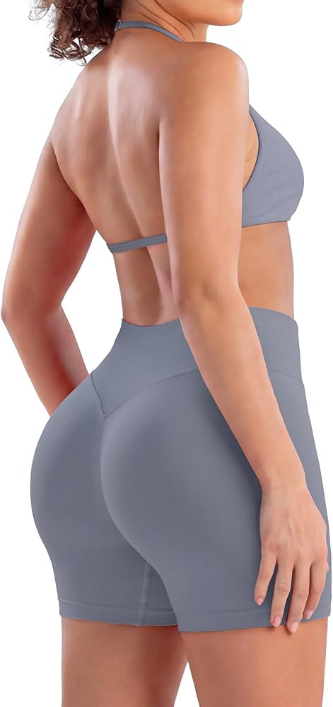 SUUKSESS Women 2 Piece Workout Sets Halter Neck Padded Sports Bra Seamless Hidden Scrunch Hip Lif... | Amazon (US)