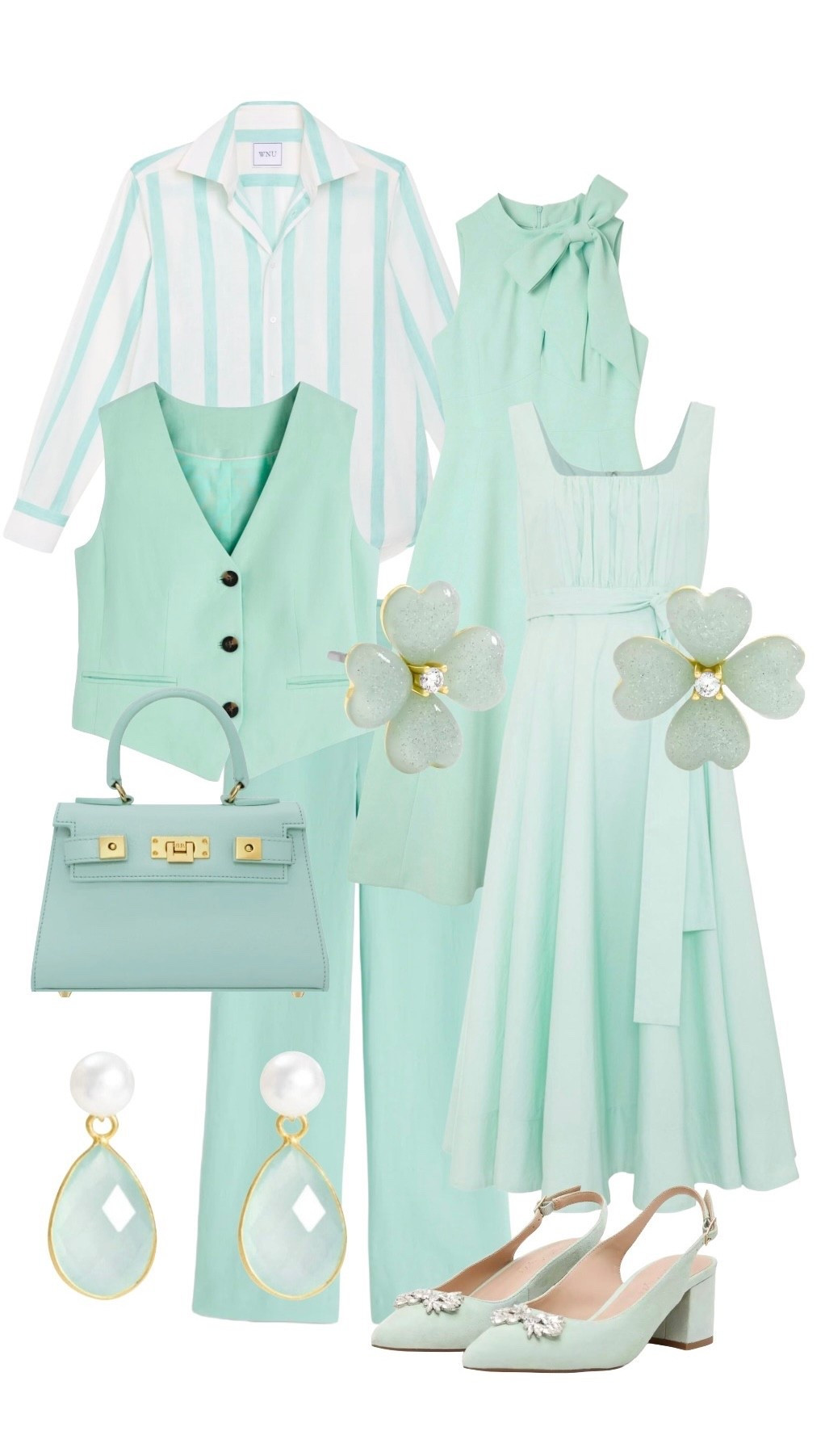 Mint is the prettiest shades for spring / summer- from day time linen trousers looks to elegant dresses for date night or event season 🌿

Stripe Shirt - With Nothing Underneath

Linen Waistcoat and Trousers in Spearmint - on sale for a limited time at Boden

Aqua Leather Bag - Lalage Beaumont

Mint Flower Earrings - Jon Richard on sale at John Lewis

Top Mint Dress - on sale at Karen Millen (also available in Petite

Bottom Mint Dress - on sale at Phase Eight 

Pale Green Slingbacks - also from Phase Eight 

#LTKuk #LTKsale #LTKspring