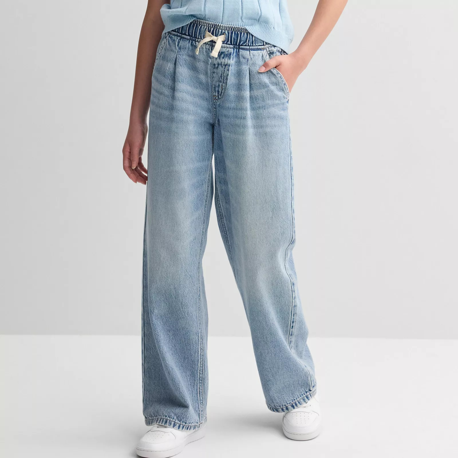 Girls 6-20 SO® Pull-On Pleated Wide Leg Pants in Regular & Plus Size, Girl's, Size: Large (10/12), Light Wash Blue | Kohl's