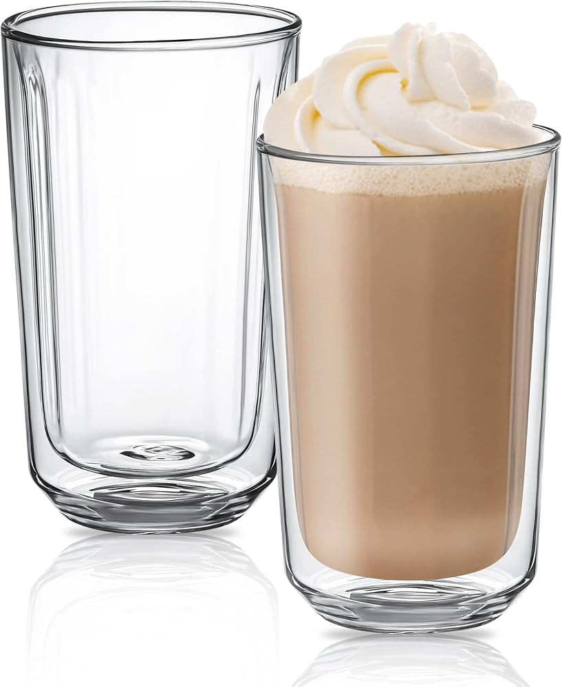 Aquach Double Wall Glass Coffee Cup Large 16 Oz Set of 2 – Insulated Clear Glass Mug for Cappuc... | Amazon (US)