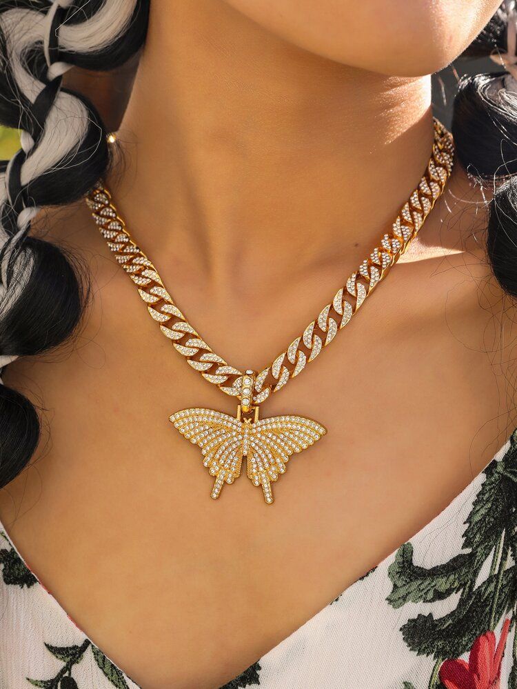Rhinestone Butterfly Pendant Necklace | SHEIN