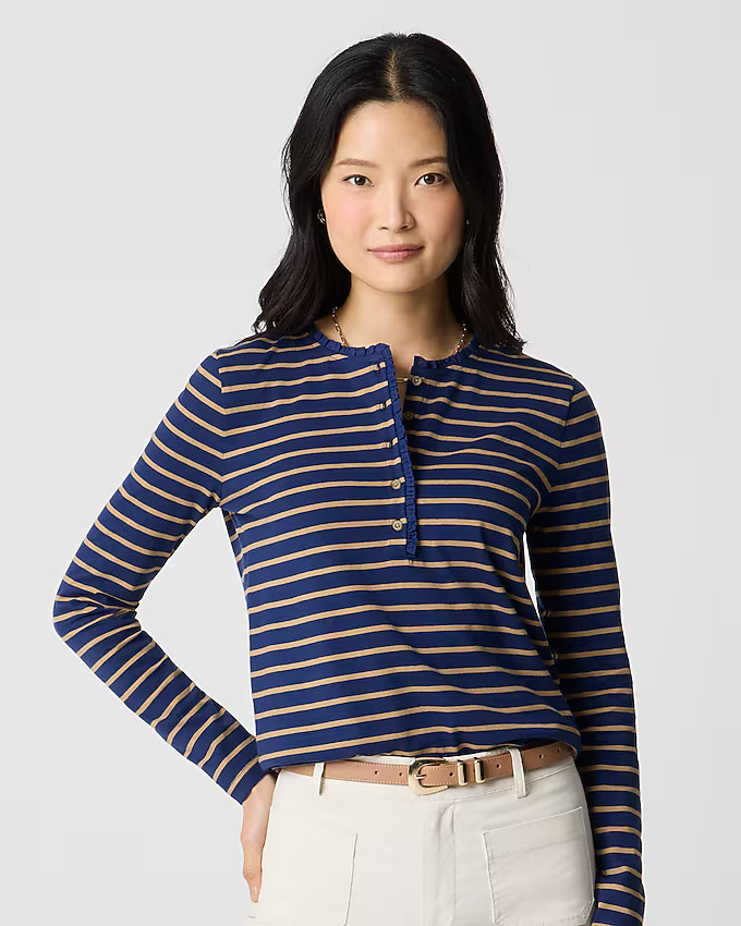 Striped ruffle-collar henley | J.Crew Factory