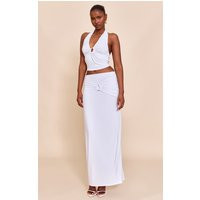 White Ruched Detail Flowy Maxi Skirt, White | PrettyLittleThing UK