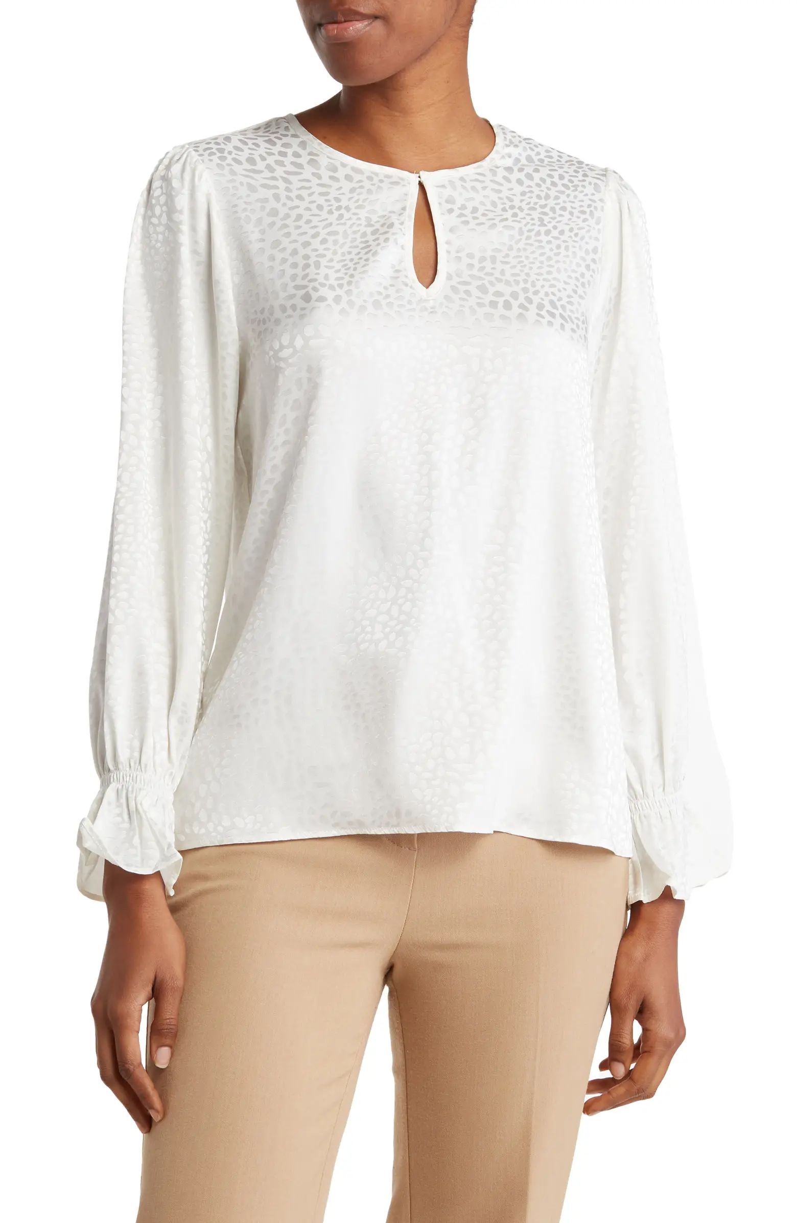 Keyhole Long Sleeve Jacquard Blouse | Nordstrom Rack