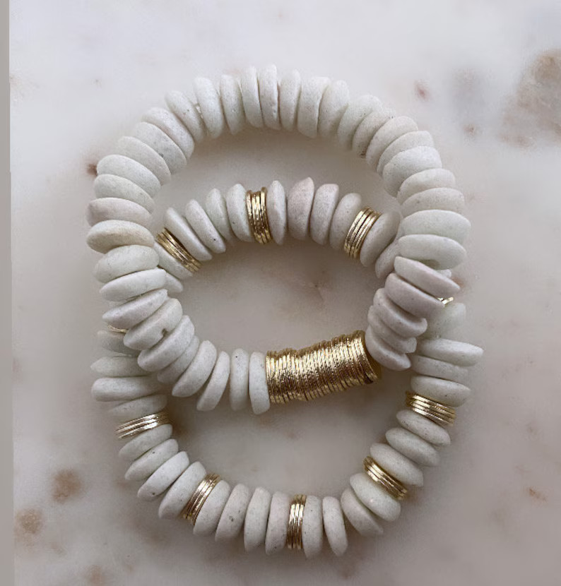 White Saucer Beaded Bracelet/ Gold Disc/ Beaded Jewelry/ Bellamaredesigns - Etsy | Etsy (US)