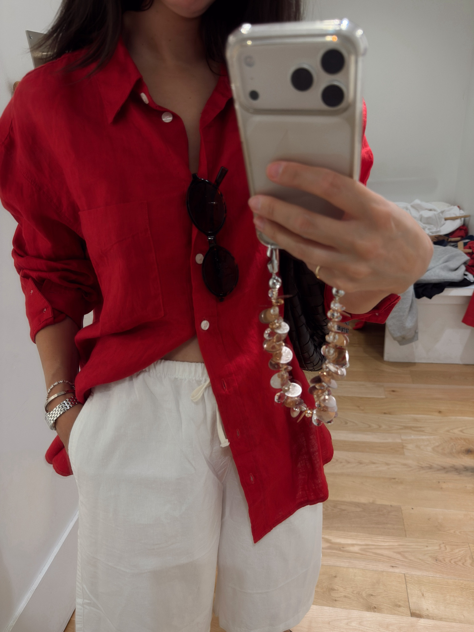 Wearing a size large in the linen shirt! On sale now  