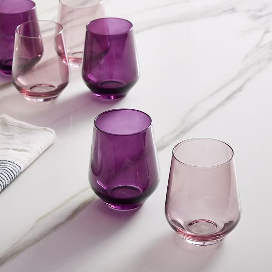 Estelle Colored Glass Stemless, Rose and Amethyst, Set of 6 | West Elm (US)