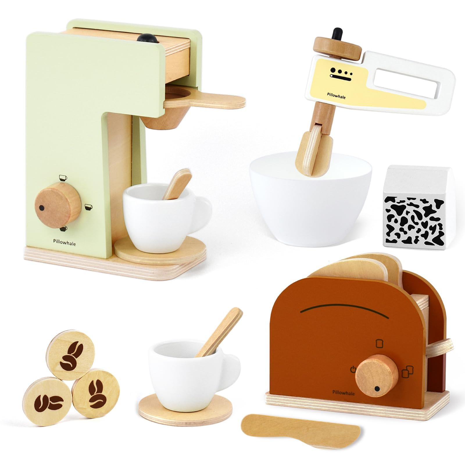 Kids Coffee Maker Playset,Wooden Toy Toaster,Toy Mixer,3-in-1 Kids Kitchen Playset,Pretend Play K... | Amazon (US)
