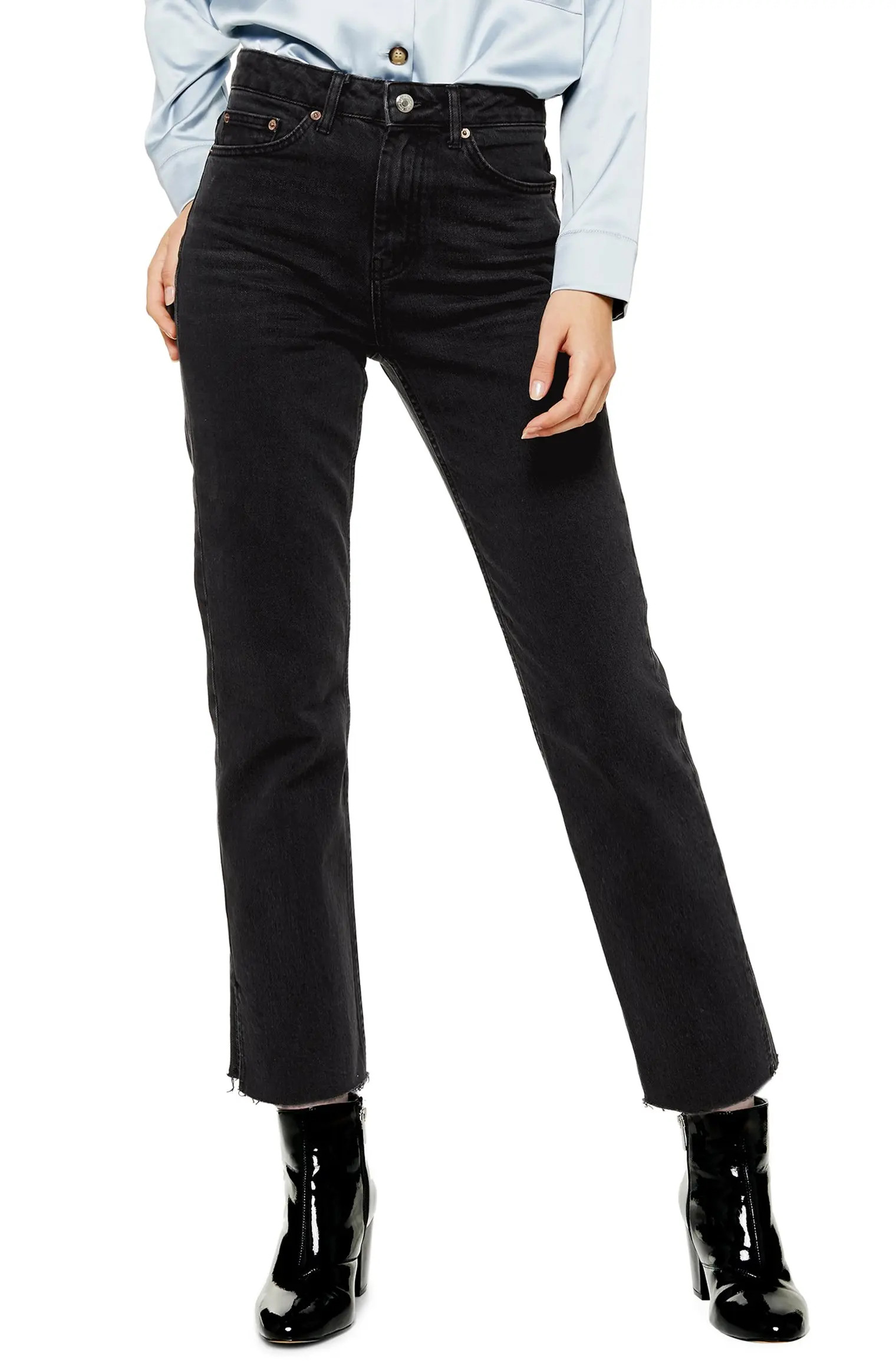 High Waist Split Hem Straight Leg Jeans | Nordstrom