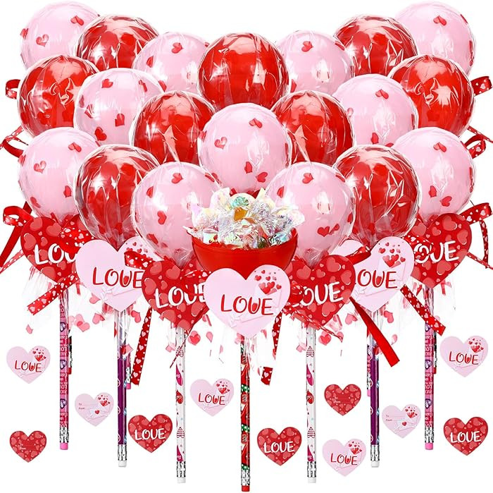 96 Pcs Valentine's Day Party Favors Exchange Gift Valentines Lollipop Giant Container Red Pink He... | Amazon (US)
