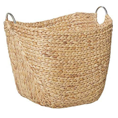 Deco 79 Seagrass Handmade Decorative and Functional Storage Basket Large Woven Basket Organizer with Ring Metal Handles, Basket for Storage 21" x 17" x 19", Brown | Amazon (US)