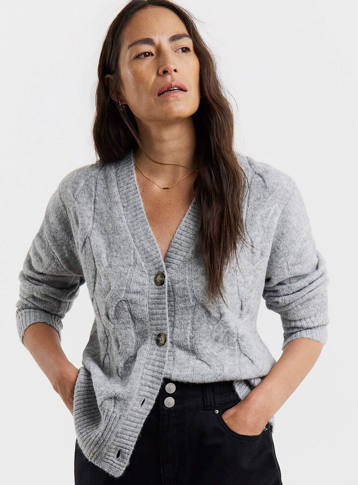 Grey JD WILLIAMS Sponge Cable V Neck Cardigan | Tu Clothing