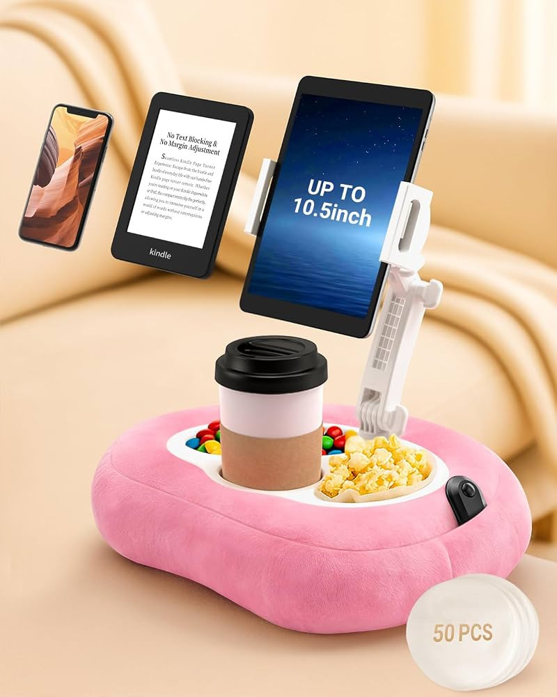 Tablet & Kindle Pillow Stand for Bed, Adjustable iPad Holder for Couch and Lap with 2 Snack Bowls... | Amazon (US)
