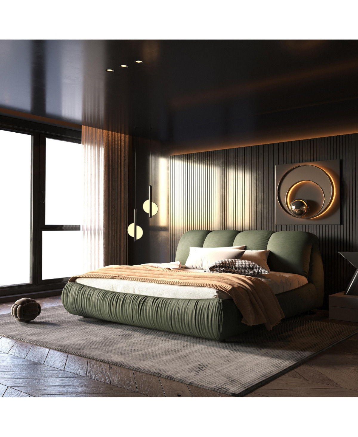 Streamdale Queen Upholstered Platform Bed with Backrest and Solid Legs - Green | Macy's