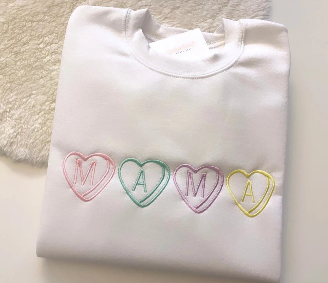 Embroidered Mama Valentine's Sweatshirt / Candy Heart Sweatshirt / Mama Crewneck / Custom Mama Sw... | Etsy (US)