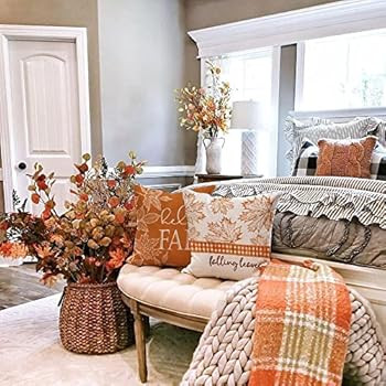 Fall Pillow Covers 18x18 Set of 4 for Fall Decor Buffalo Plaid Pumpkin Maple Leaves Outdoor Fall ... | Amazon (US)