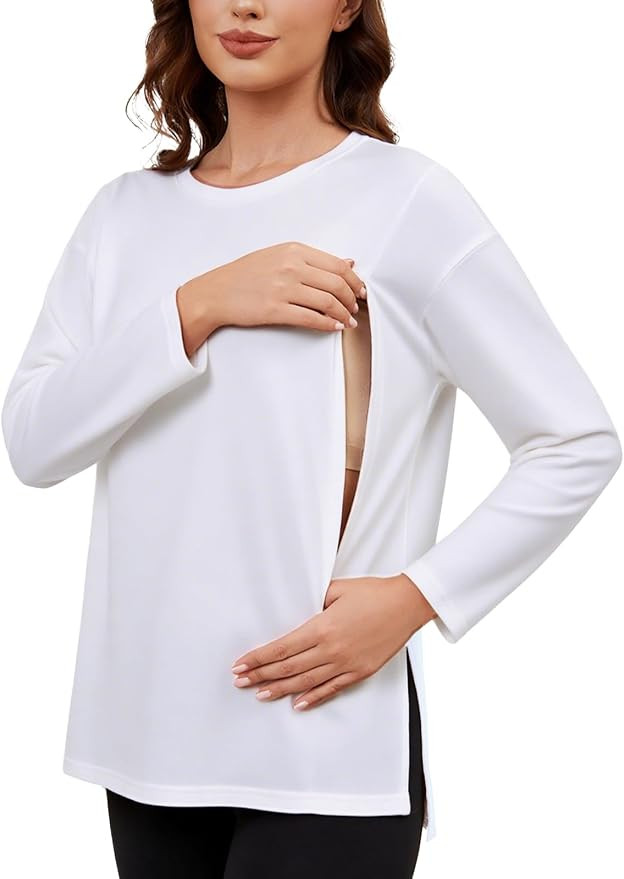 Ecavus Women's Oversized Nursing Shirts with Hidden Zipper Long Sleeve Breastfeeding Shirts Side ... | Amazon (US)