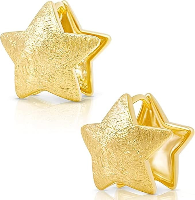 OZEL - Star Earrings for Women -14K Gold, White Gold Plated - Made in KOREA - Unique Star Reversi... | Amazon (US)