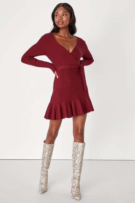 Warm Emotions Burgundy Skater Mini Sweater Dress | Lulus (US)