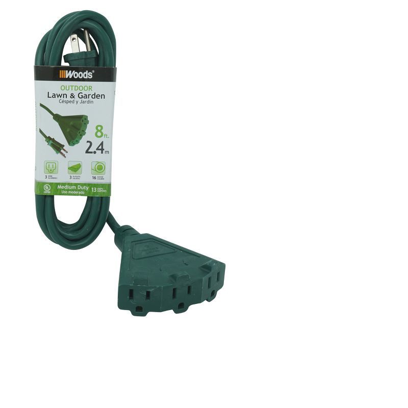 Woods 8' Outdoor Extension Cord with Power Block Green | Target