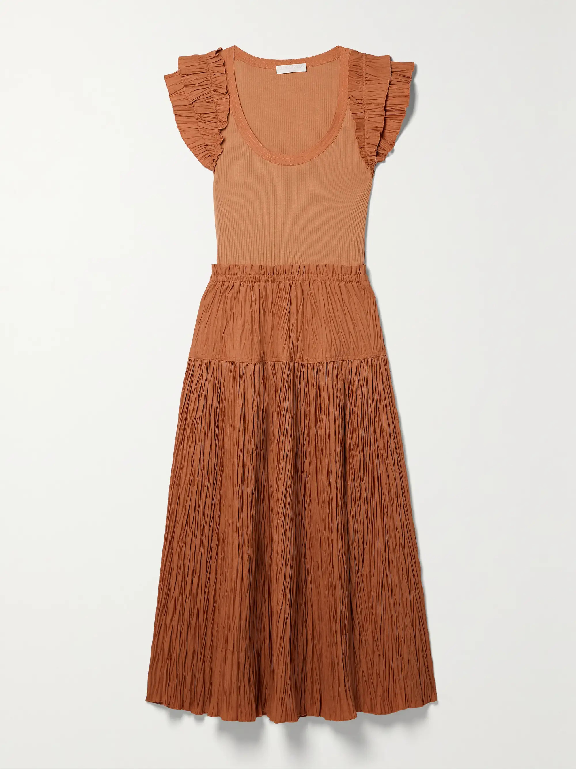 Virginia crinkled poplin and ribbed stretch-cotton and modal-blend midi dress | NET-A-PORTER (US)