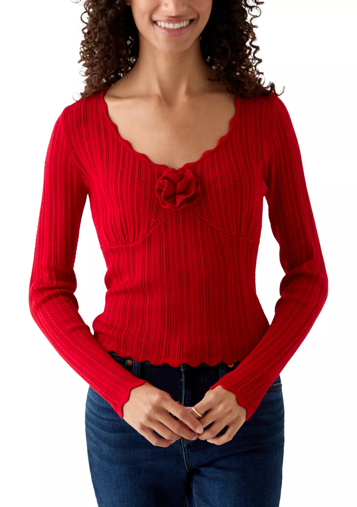 Women's V-Neck Flower Front Knit Top | Belk