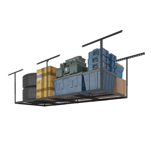 FLEXIMOUNTS 3x8 Overhead Garage Storage Rack,Adjustable Garage Storage Organization Systerm,Heavy Duty Metal Garage Ceiling Storage Racks,600lbs Weight Capacity,Black | Amazon (US)